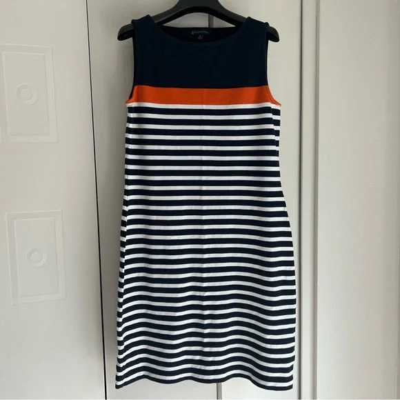 Brooks Brothers Navy/Orange Striped Cotton Dress Medium - Picture 1 of 4